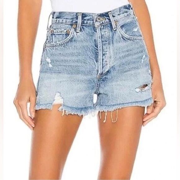 AGOLDE Parker Vintage Cut Off Shorts SwapMeet Blue Denim Sz 24 NEW - Picture 1 of 14